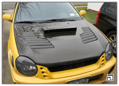 2003 Sonic Yellow WRX Sport Wagon with VIS CWII Carbon Fiber Hood and NRG Hood Struts 