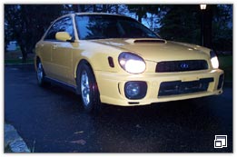 2003 Sonic Yellow WRX Sport Wagon with Gold-Line Springs